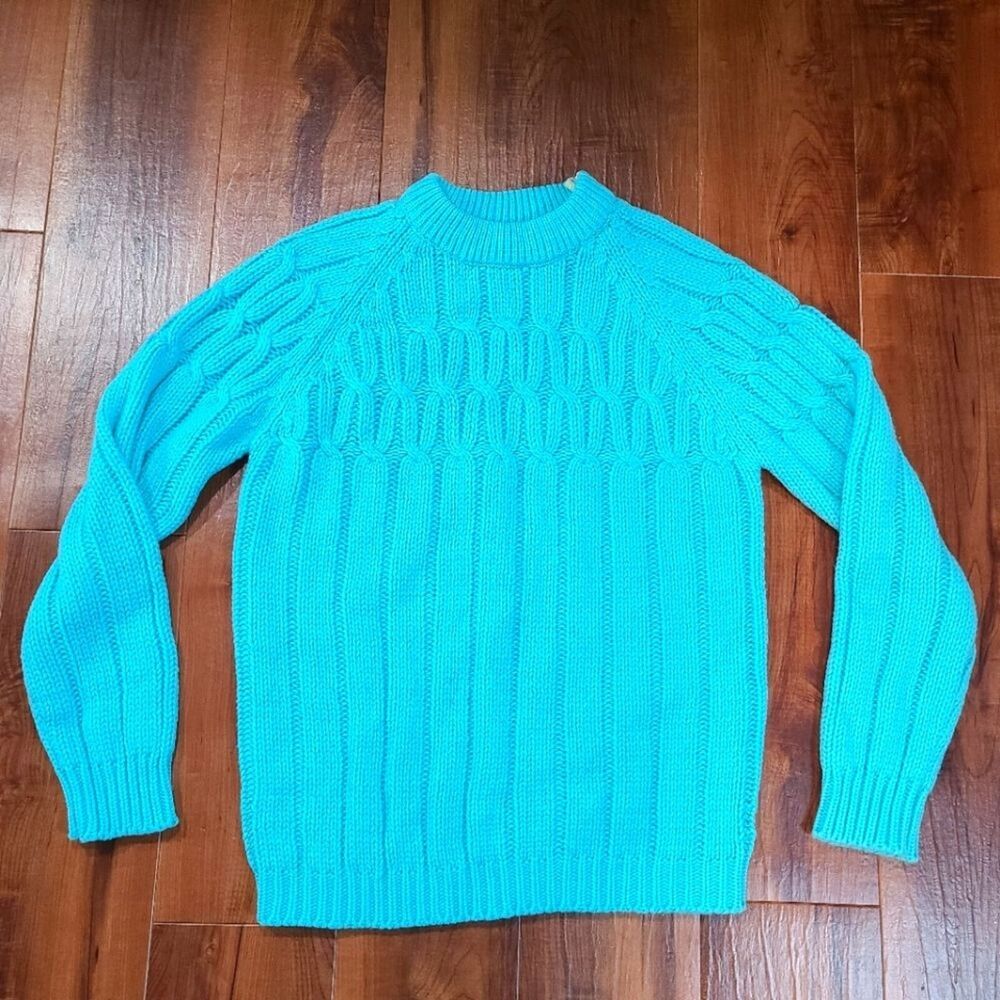 VTG 80s Retro Chunky 3D Cable Handknit Womens S (Approx) Cozy Pullover Zip Neck